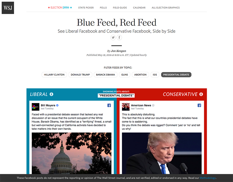 Blue Feed Red Feed changes daily and represent opposing views from social media