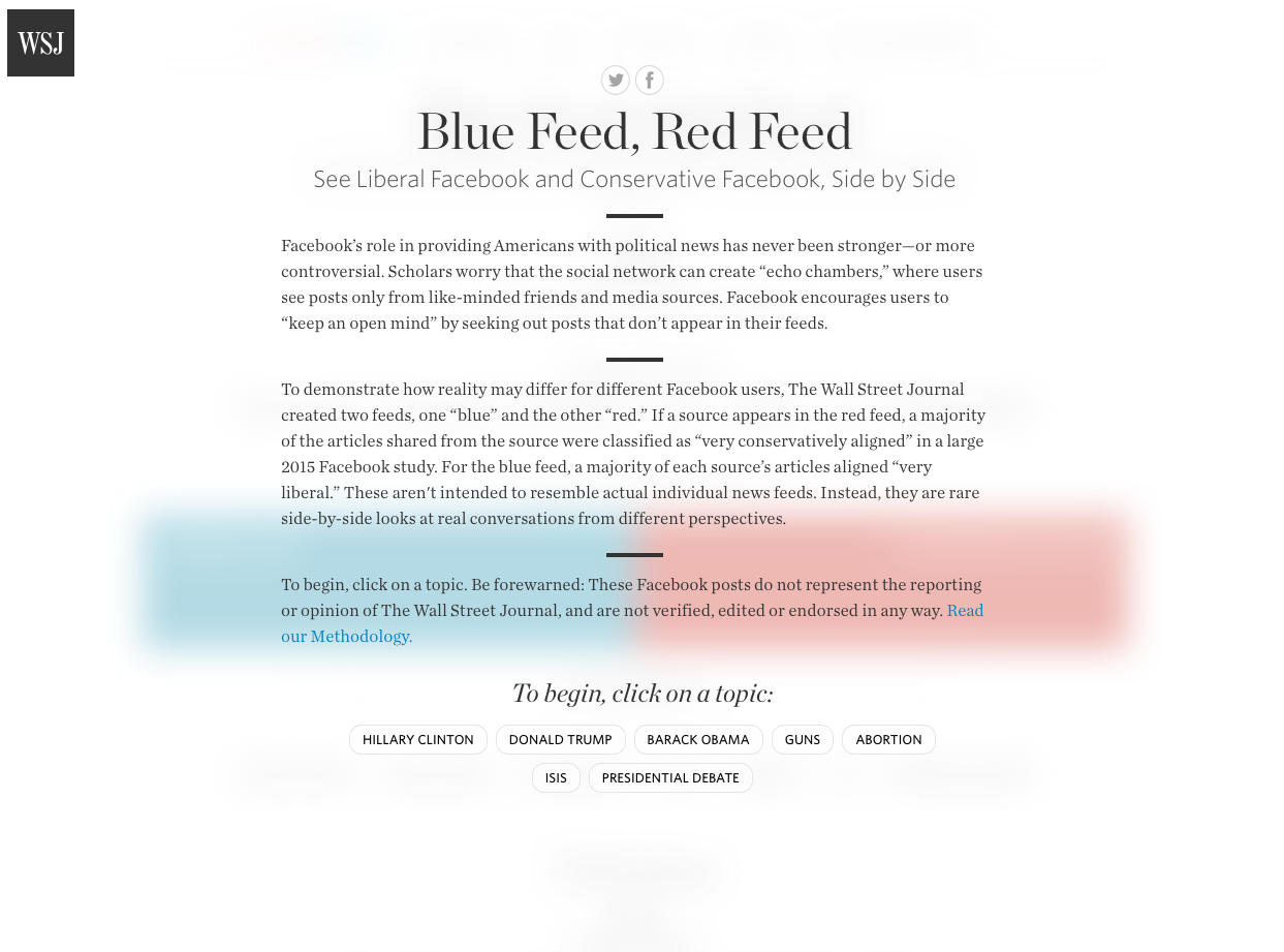 Blue Feed Red Feed changes daily and represent opposing views from social media